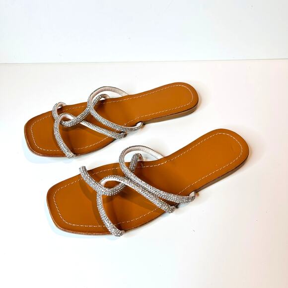 Charlotte Russe Rhinestone Criss Cross Slide Sandals Silver 6 - Picture 1 of 13